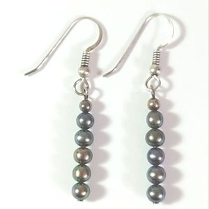 Black Pearl & Silver Drop Earrings (June Birthstone)